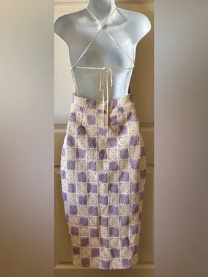 Anthropologie FORE‎ COLLECTION Lilac/Cream Checkered Crochet Halter Dress Autumn Wedding Guest thumbnail 11