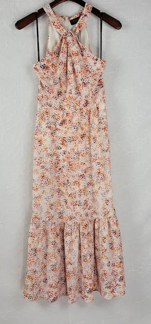 Laundry by Shelli Segal Womens Dress Size 2 Orange Halter Neck Midi Tiered Maxi thumbnail 1