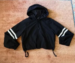 Forever 21 Black Cropped Hooded Windbreaker Jacket Size M thumbnail 1