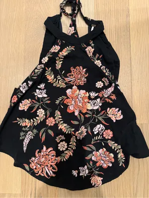 Free People Black Floral Halter Dress with Pink and Coral Blooms thumbnail 1