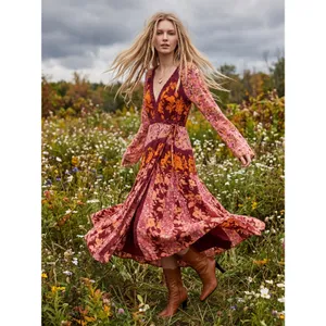 Free People Bohemian Retro 70s Gypsy Floral Tilda Maxi Dress Size Small thumbnail 5