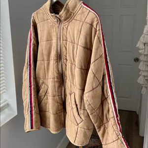 Free People Quilted Dolman Sports Rib Striped Oversized Varsity Jacket M $198 thumbnail 5
