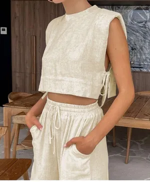 Commense Utility Linen Two Piece Wide Leg Pants Set size xs thumbnail 2