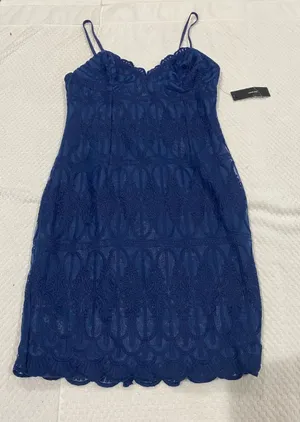 LULUS Lace Slip Dress in Navy Blue - Women's Elegant Spaghetti Strap thumbnail 1