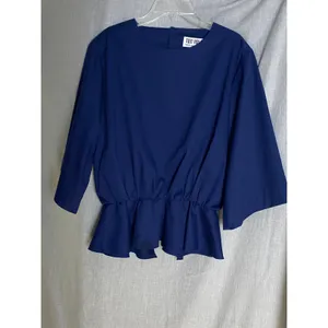 Toit‎ Volant Navy Open Back Peplum Blouse Bell Sleeve Top M USA thumbnail 11