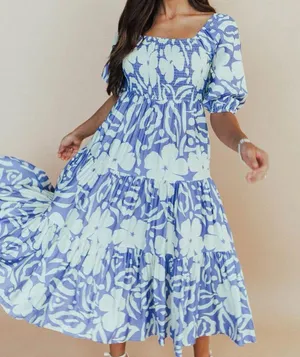 Floral Blue and White Women's Dress thumbnail 1