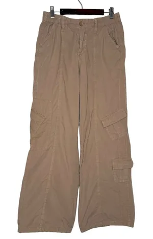 BDG Urban Outfitters S Wide Leg Y2K Baggy Cargo Pants Low Rise Pockets Khaki thumbnail 1