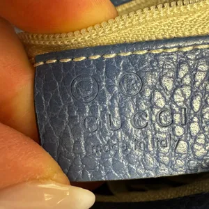 Gucci GG Interlocking Navy Leather Satchel with Gold Chain Made in Italy thumbnail 11