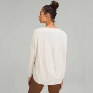 Lululemon ribbed Back In Action long sleeve tee boatneck top oat heather knit thumbnail 9