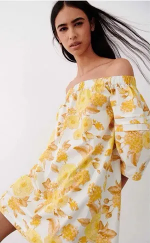Ba&Sh Nabi Floral Off-The-Shoulder Mini Dress Jaune Yellow Size XS thumbnail 1