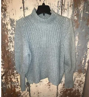 NWT Line and Dot mock neck sweater, size small, blue thumbnail 1