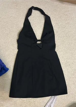 Missguided Black Halter Mini Dress with Front Keyhole thumbnail 1