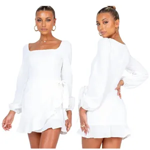 Princess Polly White The Villa Long Sleeve Mini Dress Square Neck‎ Wrap US 0 thumbnail 11