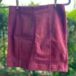 Free People‎ Maroon Burgundy Soft Denim Mini Micro Skirt Boho Western Festival thumbnail 1