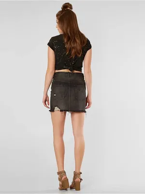 We The Free Relaxed & Destroyed Washed Black Distressed Denim Mini Skirt Classic thumbnail 7