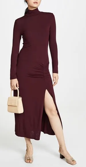 STAUD Portobella Side Ruch Midi Sheath Dress In Merlot Large thumbnail 1