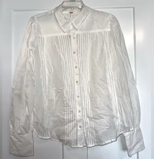Free People semi sheer white pleated button down shirt Medium NWT thumbnail 1