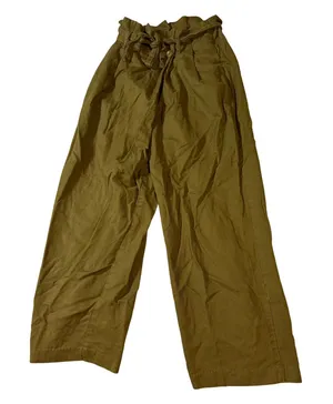 Zara Basic Women Paperbag Ankle Pants Size Small Wide Leg‎ Dark KHAKI Brown Y2K thumbnail 1