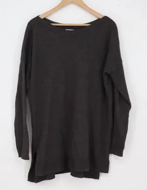 Old Navy Sweater Womens L Tunic Charcoal Grey Boat Neck Side Slit Excellent thumbnail 1