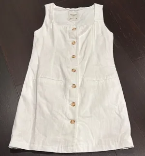 Abercrombie & Fitch White Button-Front Linen Dress thumbnail 1