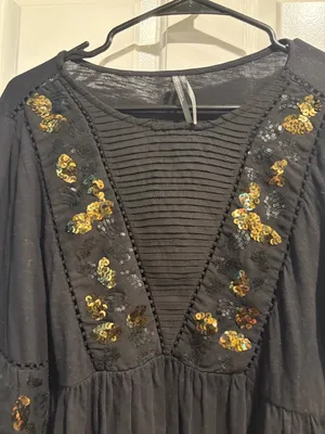 Anthropologie Neale Sequined Peplum Top blouse boho cottagecore M black thumbnail 3
