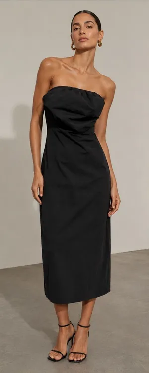 Zara Strapless Black Midi Dress Size Small New w/ Partial Tags thumbnail 1