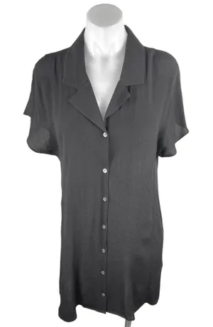 Aritzia Wilfred Free Black Short Sleeve Button Down Mini Shirt Dress Size S thumbnail 1