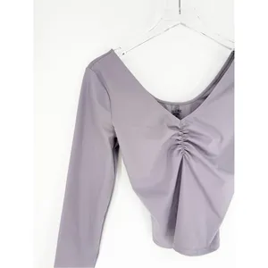 Le Ore Long Sleeve V-Neck Fitted Top‎ Women's L Purple Coquette thumbnail 4