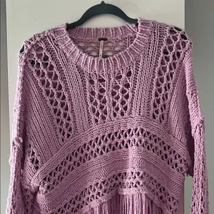 Free People Lavender Knit Fringe Sweater thumbnail 6