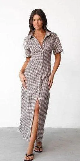 NWT Charcoal Clothing Lua Maxi Dress (Choc Gingham) Size 4 thumbnail 1