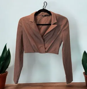 Zara Checkered Blazer Stuke Crop Top Small thumbnail 1