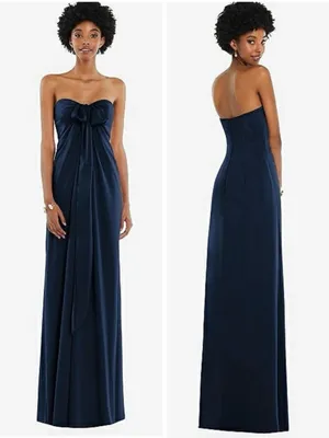 Dessy Draped Satin Grecian Column Gown Midnight Navy size 2 Bridesmaid Formal thumbnail 3