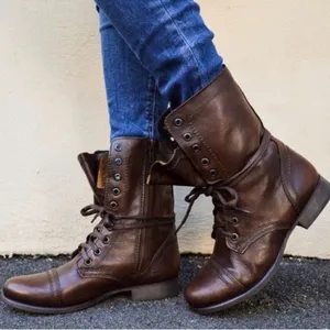Steve Madden Brown Leather Fame Military‎ Style Boots Fisherman Core B19B thumbnail 1