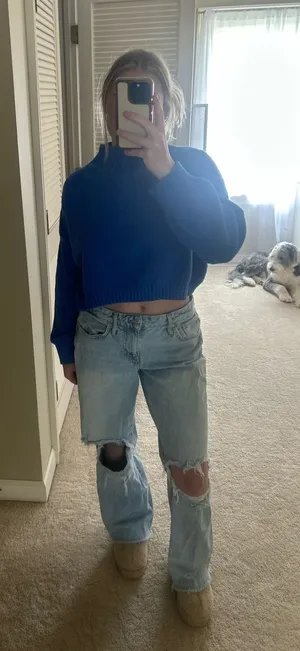 SheIn Royal Blue Cropped High Neck Sweater thumbnail 1