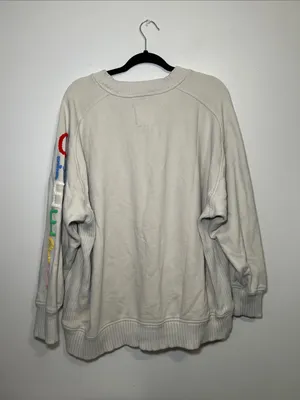 Aerie Cream Crewneck Sweater with Colorful Sleeve Letters thumbnail 4