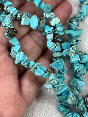 Turquoise Stone Triple-Strand Necklace with Silver Cross Pendant thumbnail 4