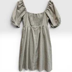 Pomander Place Tuckernuck Gingham‎ Abigail Dress Tan White Puff Sleeve Mini XS thumbnail 2