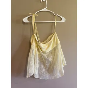 Love On A Hanger Yellow Floral Embroidered Mesh Halter Babydoll Top Medium thumbnail 3