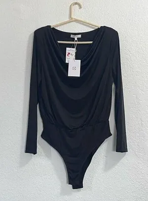 WAYF Womens Body Suit Blouse Size L Black Top Lined Going Out New thumbnail 1