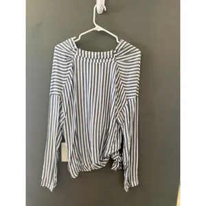 DO+BE Blue White Striped Front Tie Surplice V-Neck Long Sleeve Blouse Preppy M‎ thumbnail 6