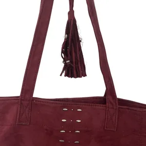 Abercrombie & Fitch Burgundy Shoulder Tote Handbag Y2K Faux Suede Boho Western thumbnail 3