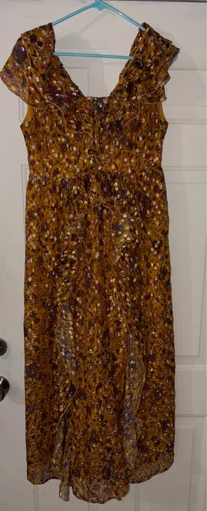 Marie Oliver Women's Yellow Jayda Silk Floral Metallic-Dot Gown Dress Sz 2 thumbnail 4