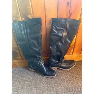 Women's Black Studded Buckle Boots Size 10M zipper Motorcycle Biker Penelope thumbnail 4