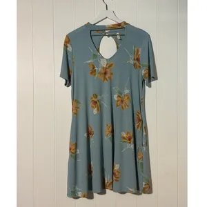 MTS Blue Floral Mini Dress Short Sleeve Pocket Swing Casual Dress Medium thumbnail 2