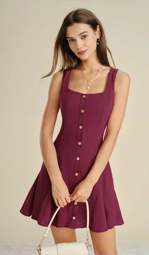 Rihoas Red Square Neck Button Mini Dress Size XS thumbnail 1