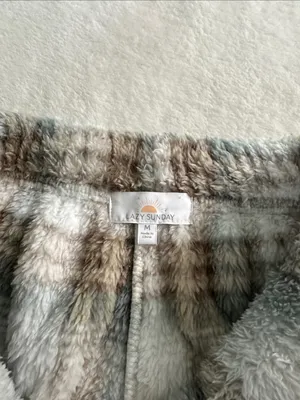Lazy Sunday Plush Plaid Women's Shorts - Cream, Brown & Gray thumbnail 3