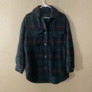 Bershka Women’s XS/S Plaid Oversized Shacket Jacket Teal Black Button Front thumbnail 6