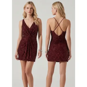 ASTR The Label Wine Sequin Twisted Knot Mini Dress Size Medium NEW thumbnail 2