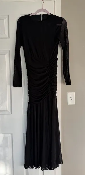 Black Bodycon Ruffle Sheer Sleeve Long Maxi Dress Event Date Night thumbnail 1