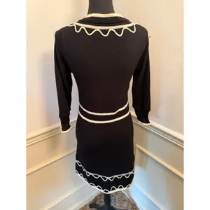 Vintage Milly New York Valentina Black Knit Dress with White Rick Rack Waist Bow thumbnail 7